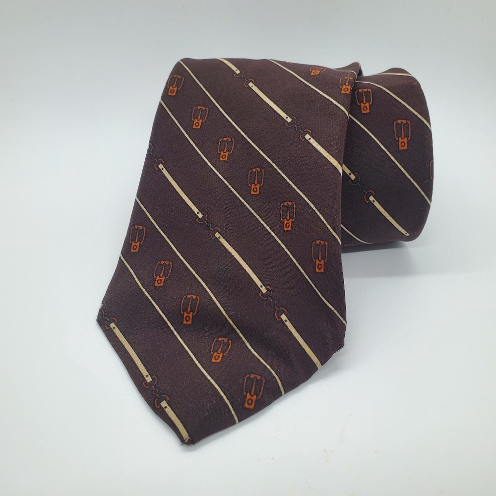 Battaglia Tie Brown Geometric Belt Buckle Print